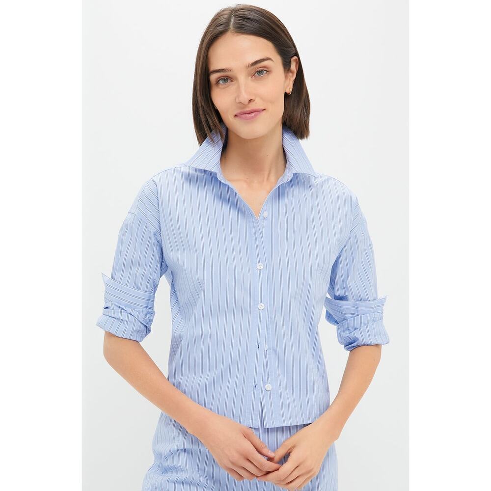 TUCKERNUCK Blue and White Stripe Cropped Jasper Button Down Size XS NWT